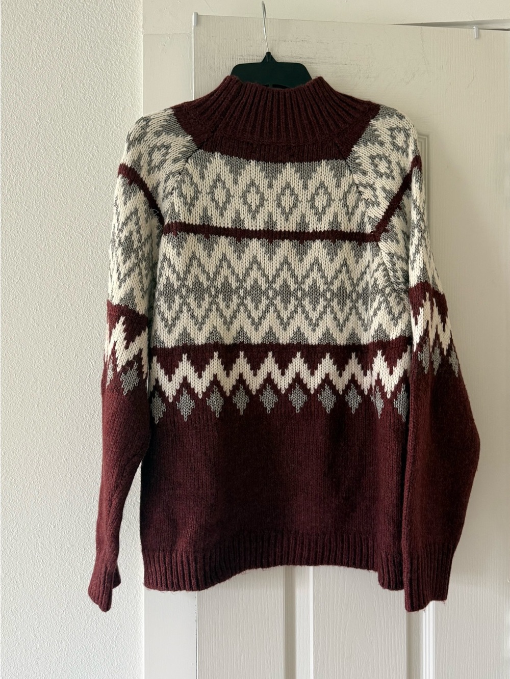 NWT Lucky Brand XL Fair Isle Nordic Mock Neck Sweater Burgundy Heather - Picture 3 of 8